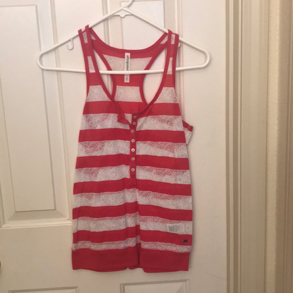 Clear white lace / pink striped tank